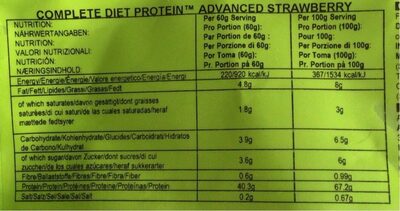 Complete diet protein smoothie advanced strawberry - Tableau nutritionnel - en