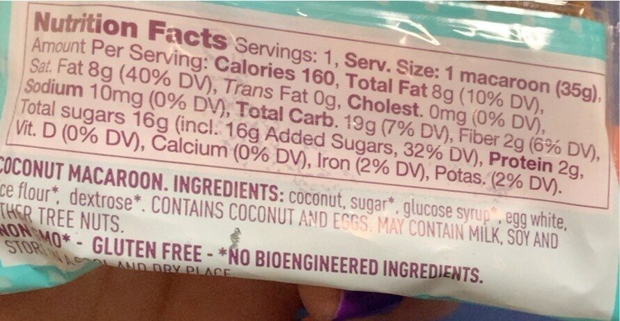 Coconut Macaroon - Nutrition facts