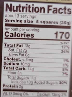 Dark chocolate bar - Nutrition facts