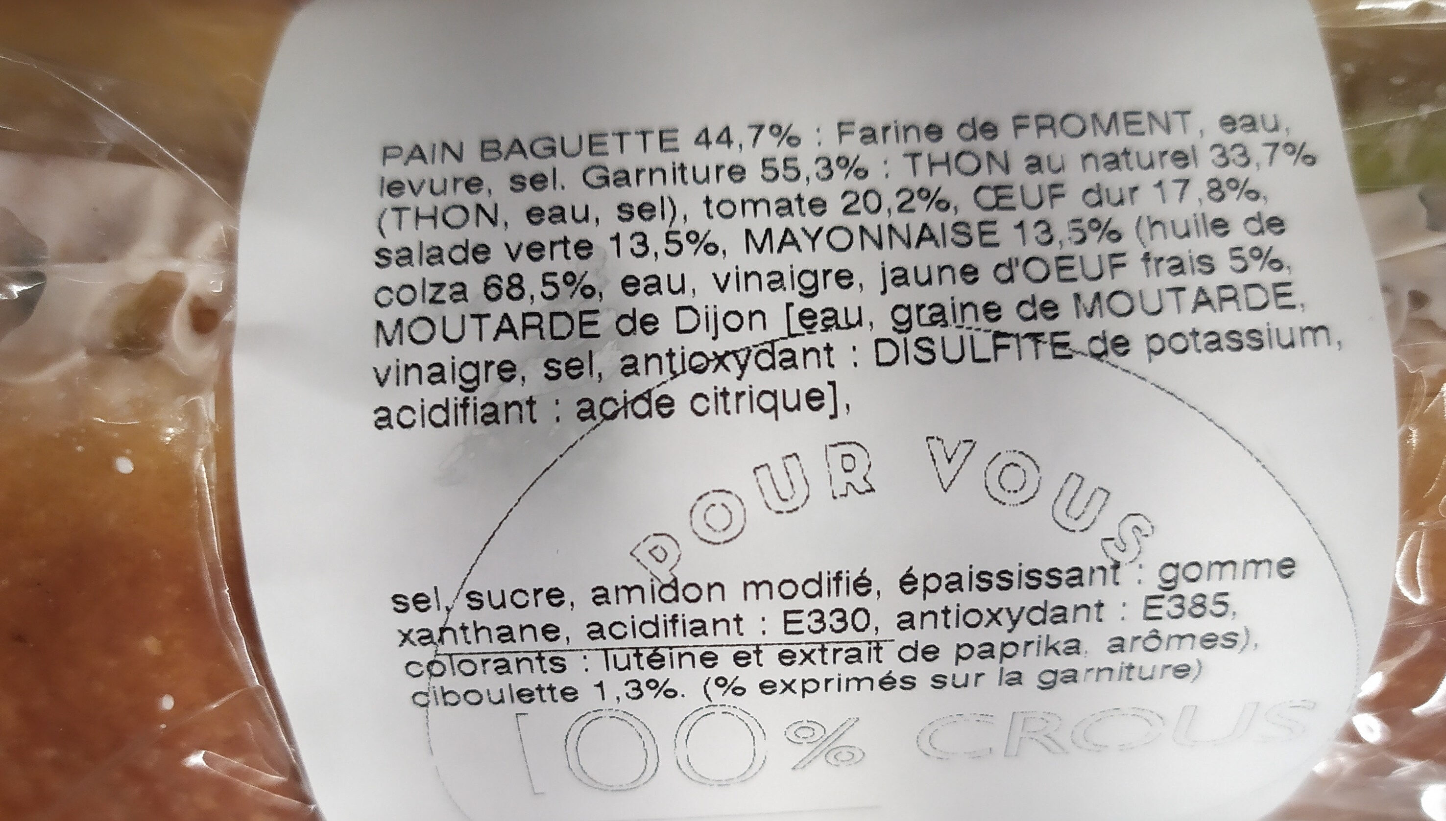 Baguette Niçois - Ingredients - fr