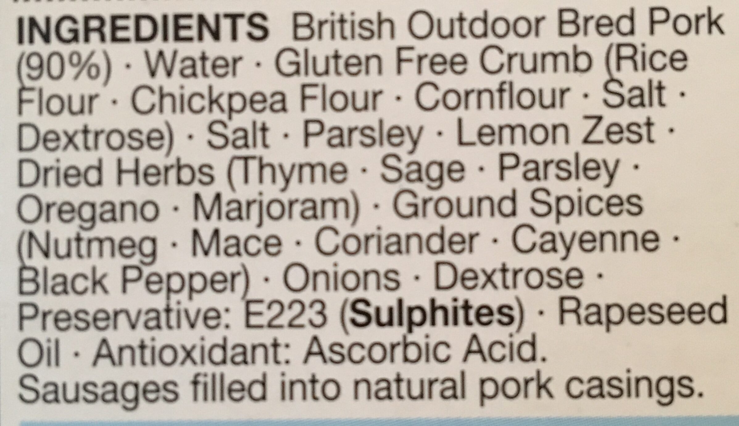 6 Olde english farmhouse pork sausages - Ingredients