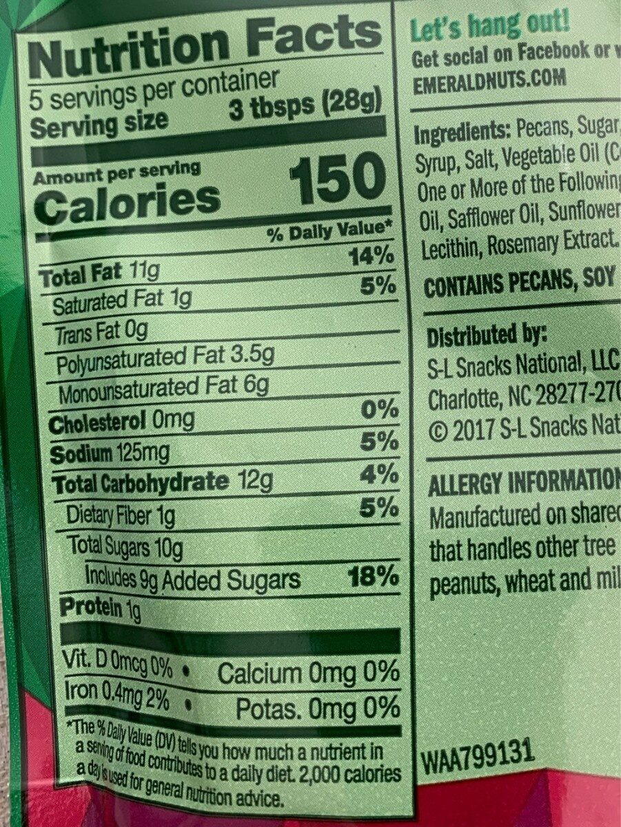 Emerald, glazed pecans - Nutrition facts