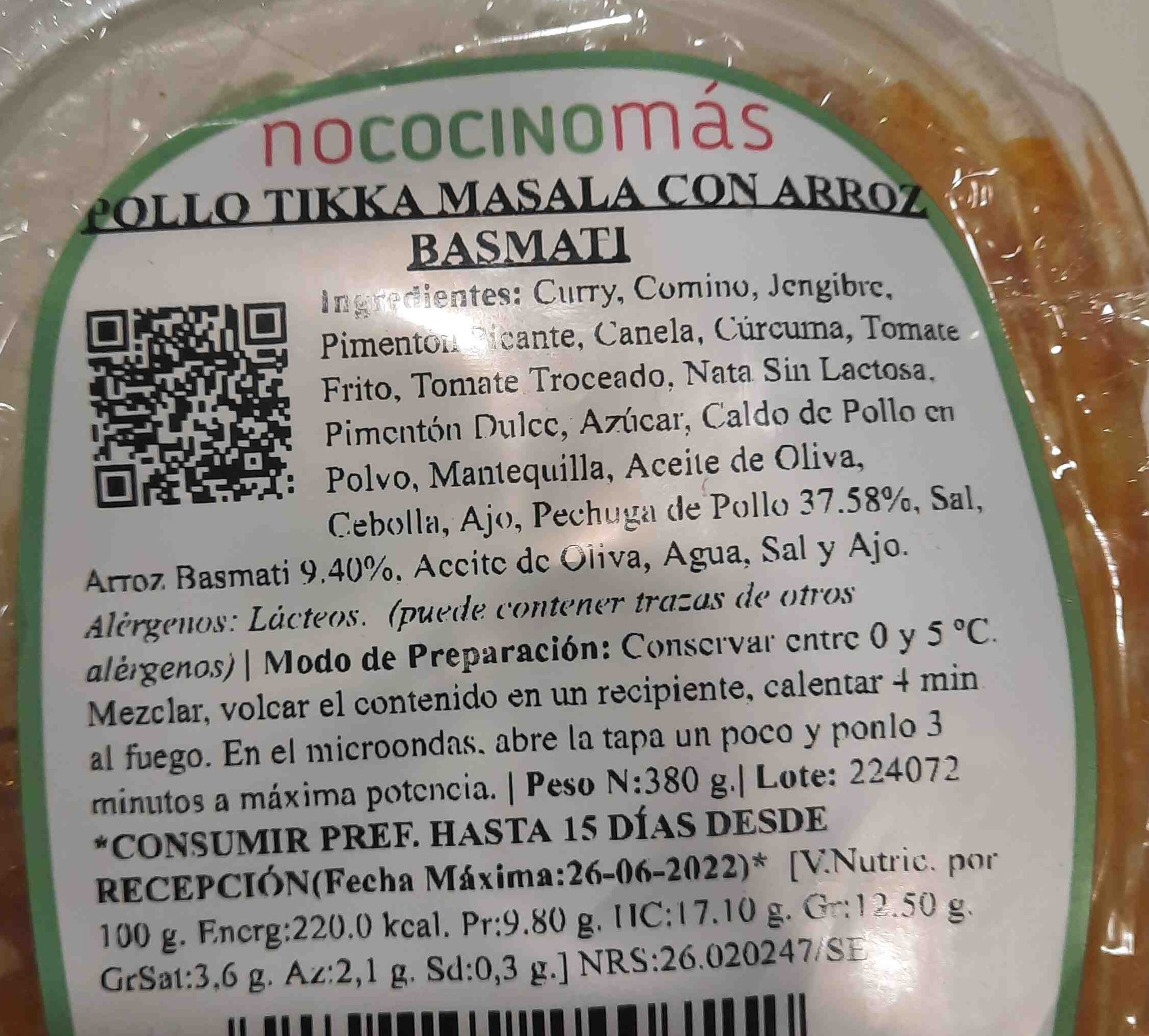 Pollo Tikka Masala con Arroz Basmati - Ingredients - es