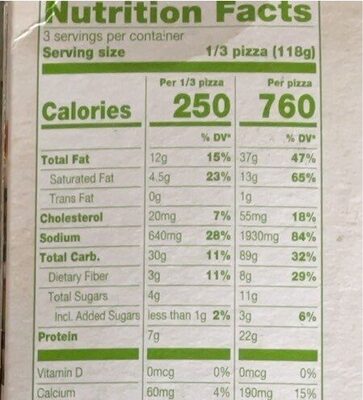 Organic ultra thin crust greek style vegetable pizza - Nutrition facts