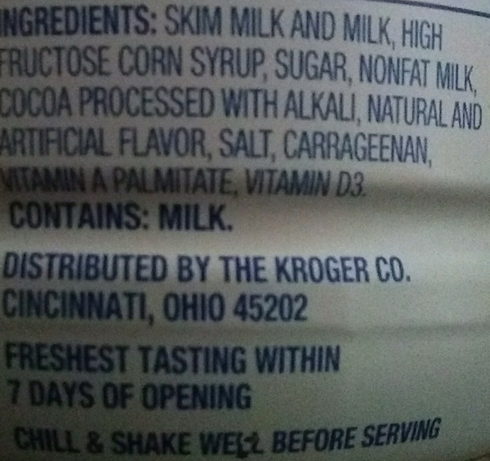 Lowfat chocolate milk - Ingredients