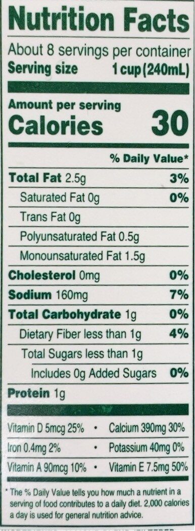 Almond Milk the Kroger Co. - Nutrition facts