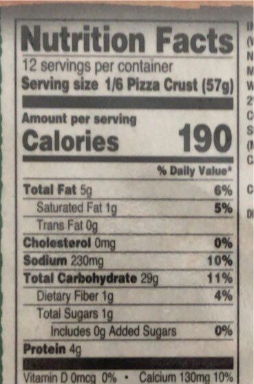 Pizza crusts count - Nutrition facts
