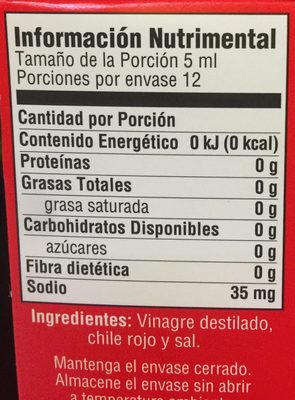 Tabasco Salsa picante - Información nutricional