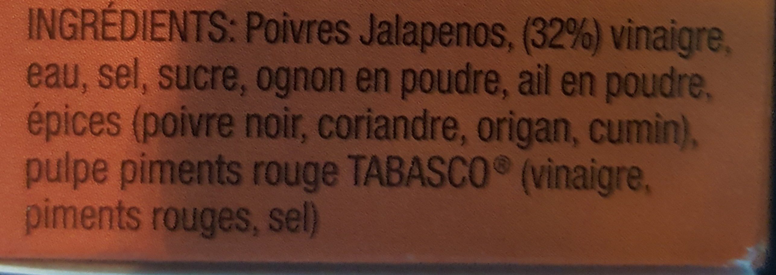 Tabasco goût BBQ - Zutaten - fr