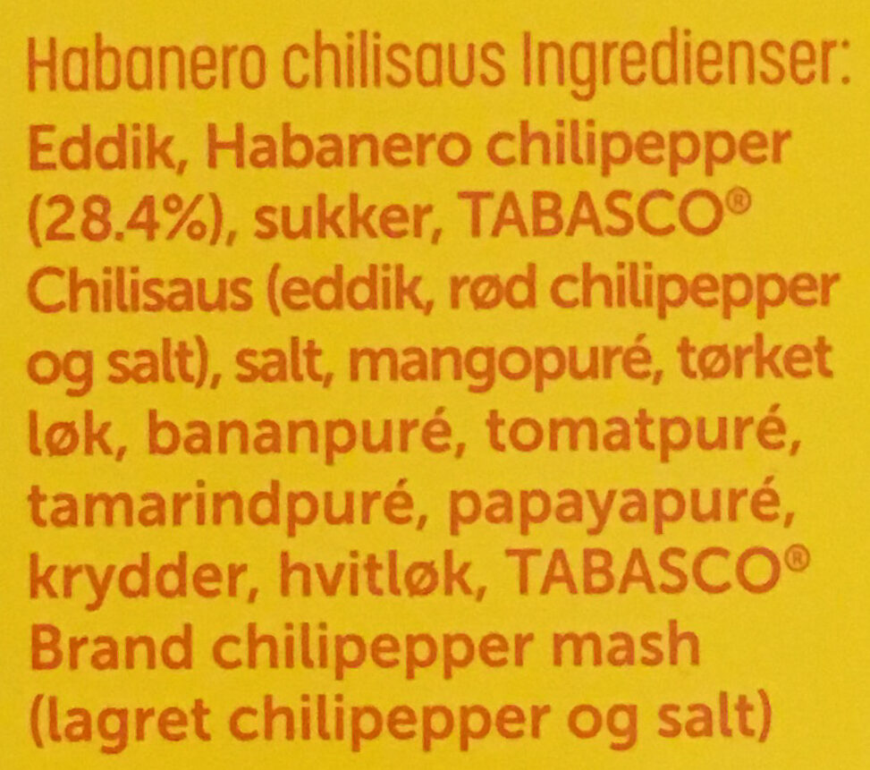 Tabasco Habanero Sauce - Ingredients - nb