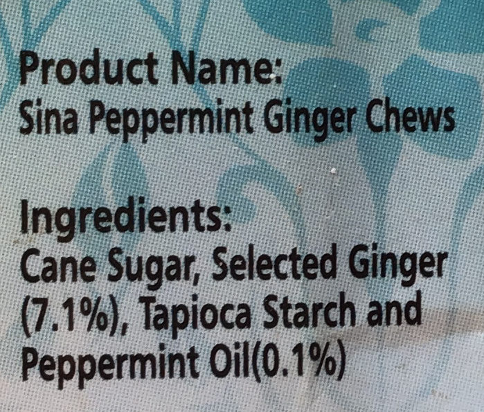 Peppermint ginger chews - Ingredients