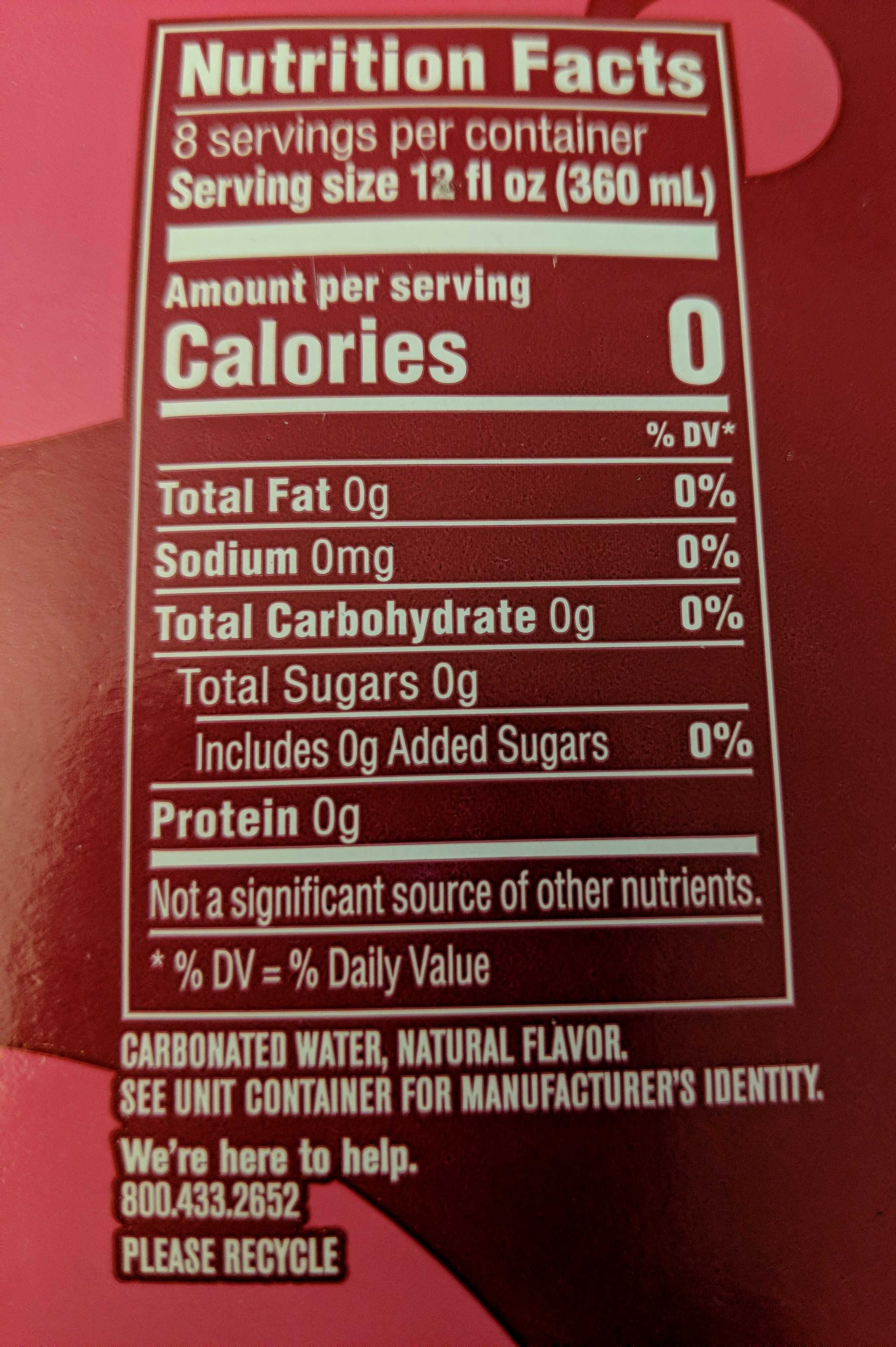Raspberry sparkling water - Nutrition facts