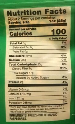 Fiche nutrition Organic Just Raspberries Karen's Naturals 