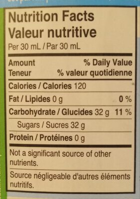 Organic Blue Agave Syrup - Tableau nutritionnel