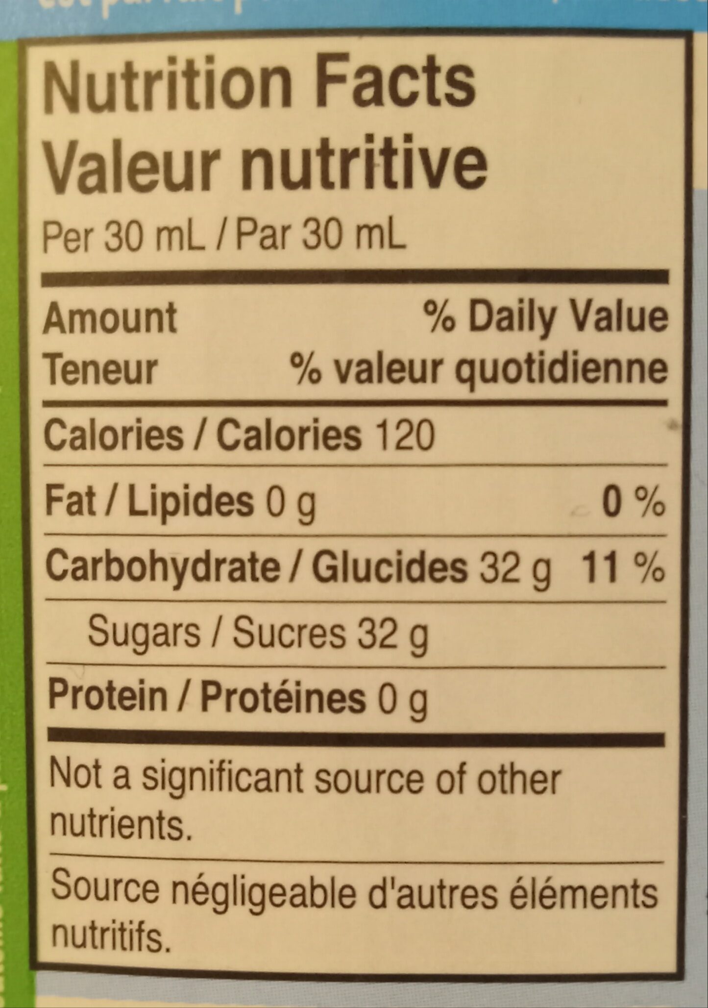Organic Blue Agave Syrup - Tableau nutritionnel