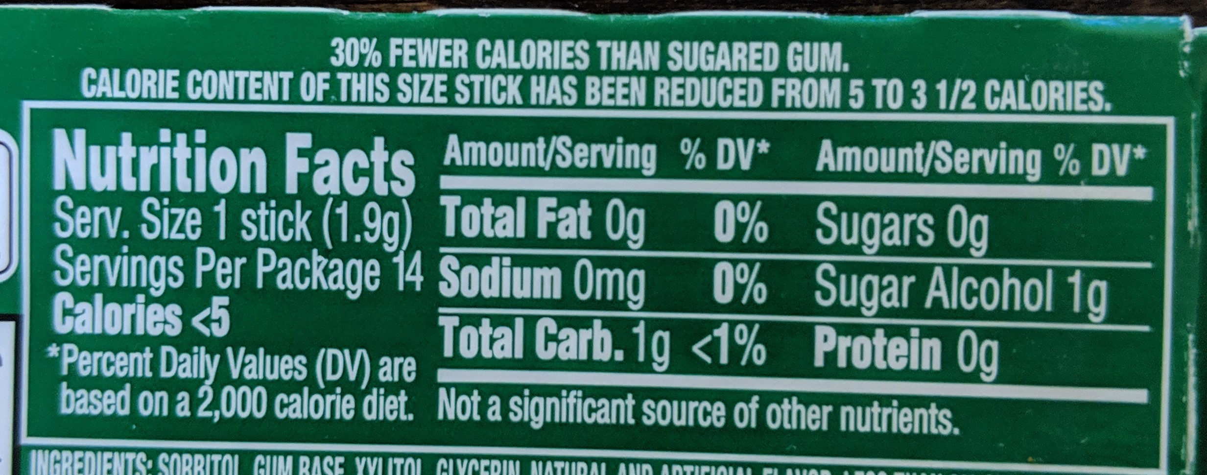Gum spearmint sugar free1x14 pc - Nutrition facts
