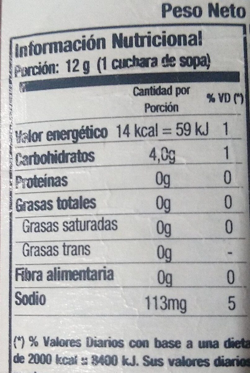 Tomato Ketchup - Nutrition facts - es