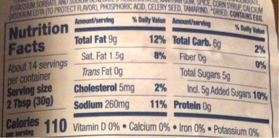 Rays chicken sauce - Nutrition facts