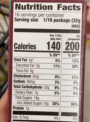 Homegrown organic double chocolate brownie mix - Nutrition facts