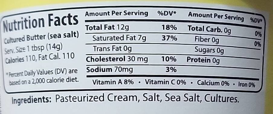 Cultured Butter with Sea Salt - Nutrition facts
