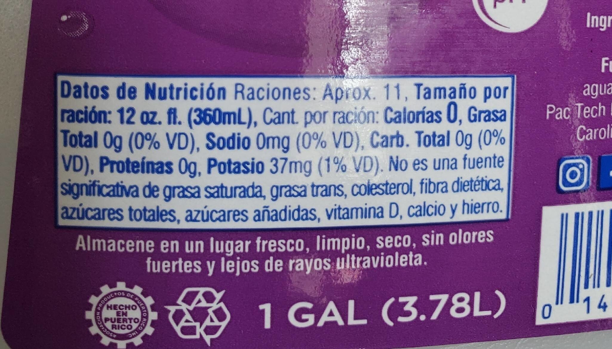 Agua - Nutrition facts