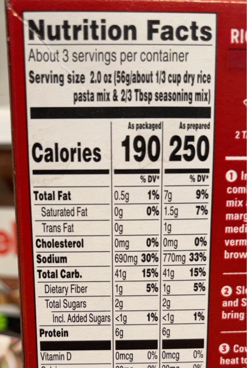 Rice a roni beef flavored rice - Nutrition facts