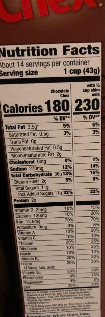 Chocolate Chex Cereal - Nutrition facts