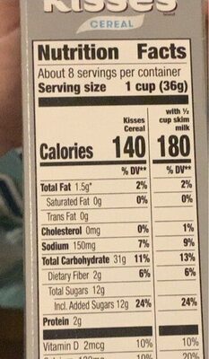 Hershey’s Kisses Cereal - Nutrition facts