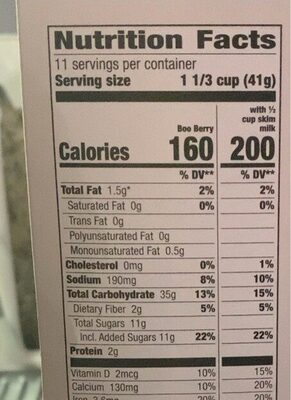 Boo Berry - Nutrition facts