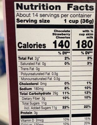 Chocolate Strawberry Cheerios - Nutrition facts