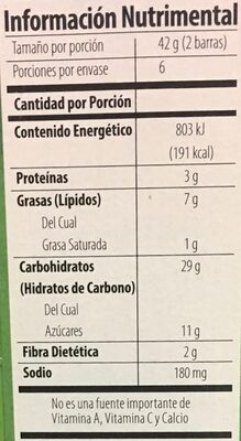 Barras de granola con avena y miel - Nutrition facts - es