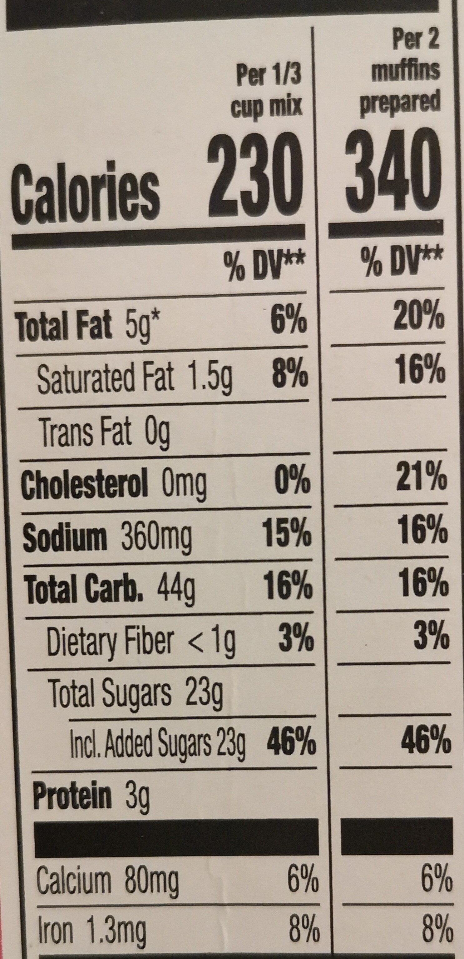 Banana Nut Muffin and Quick Bread Mix - Nutrition facts