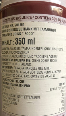 Tamarind Juice - Tableau nutritionnel