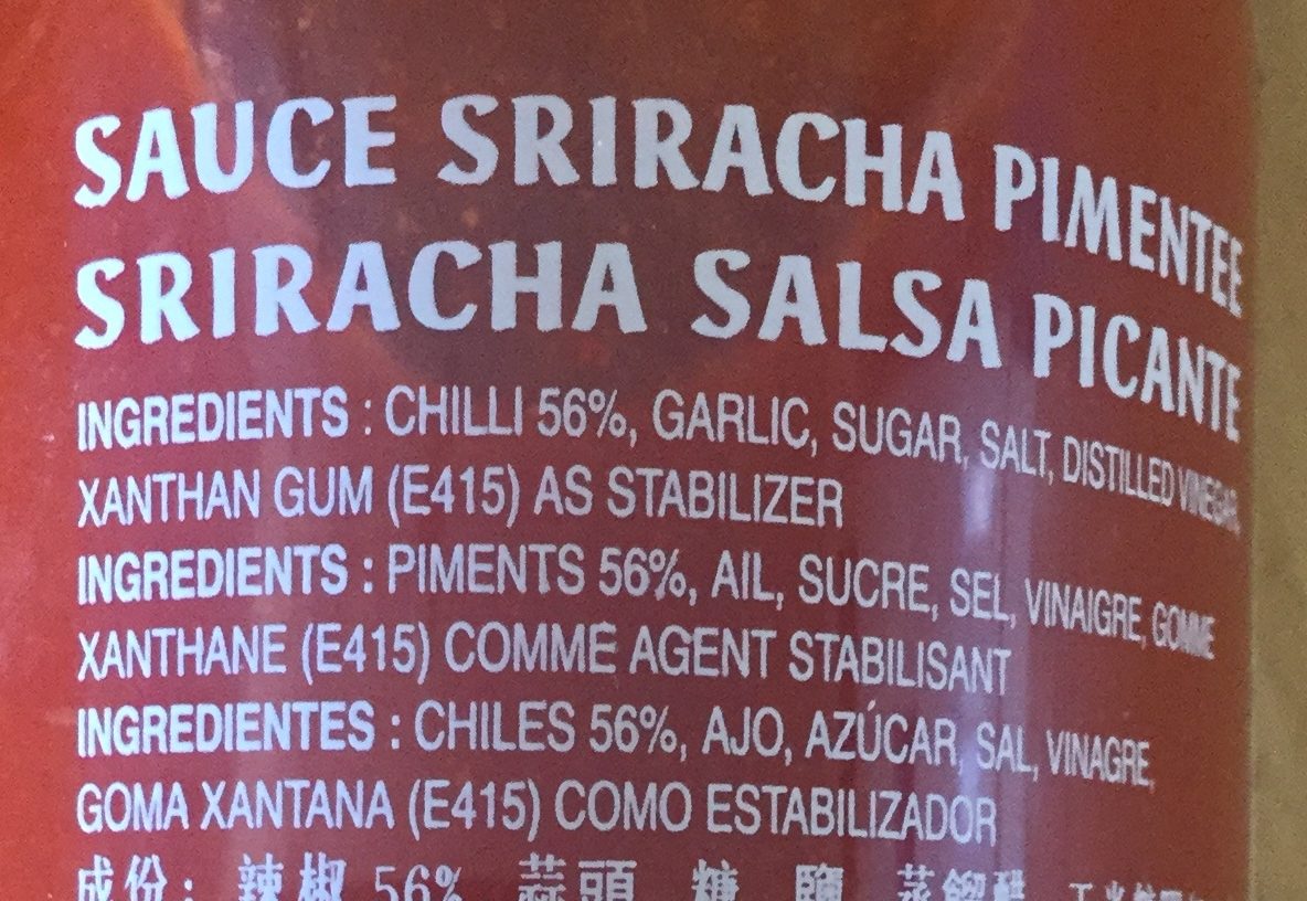 Sriracha Hot Chilli Sauce - Ingredients