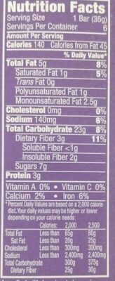 chewy granola bars, chocolate almond sea salt - Nutrition facts