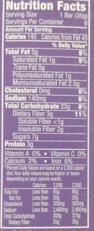 chewy granola bars, chocolate almond sea salt - Nutrition facts