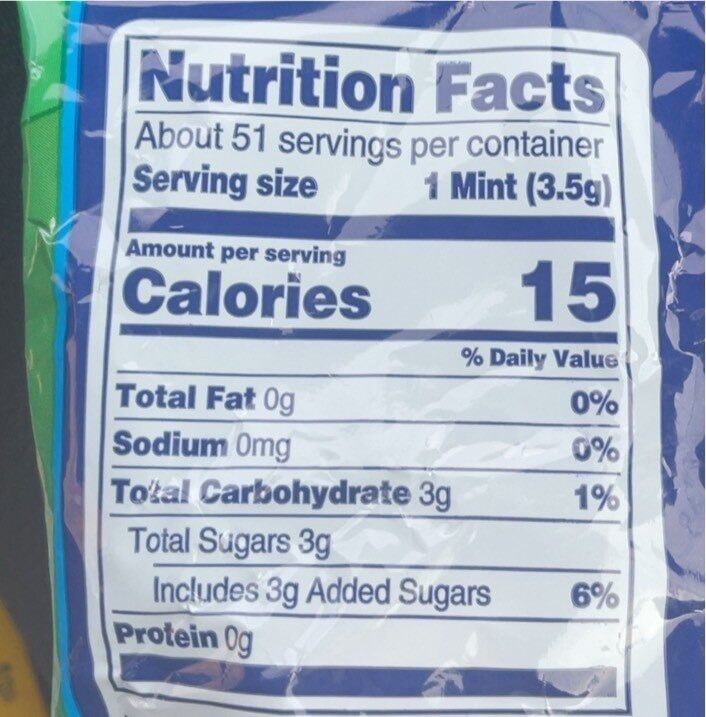 Lifesavers wintogreen peg bag - Nutrition facts