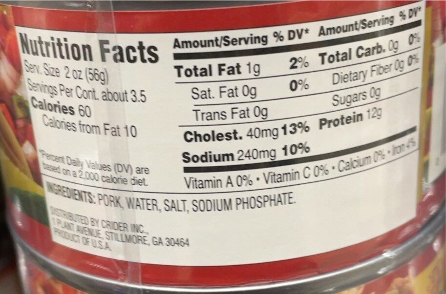 Pulled Pork in Water - Nutrition facts