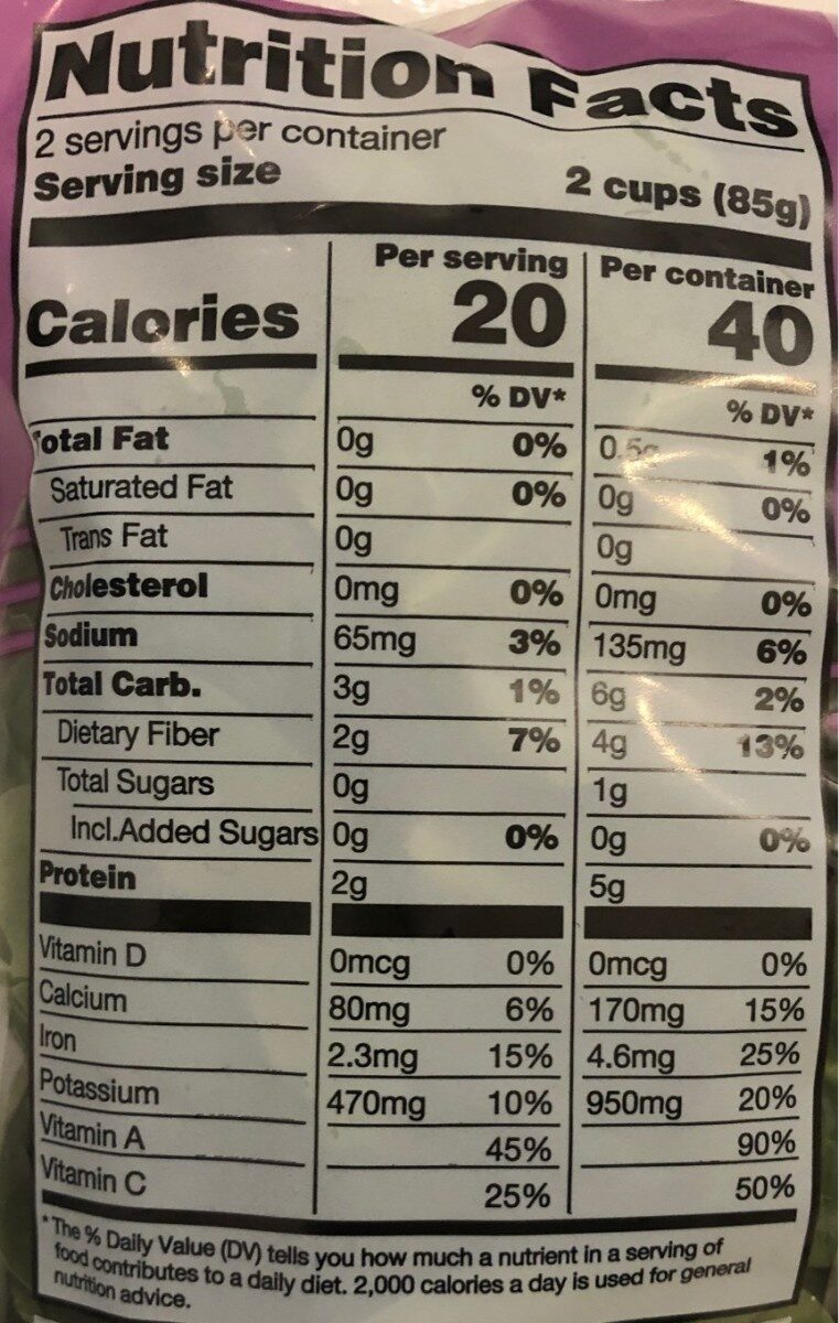 Baby Spinach - Nutrition facts