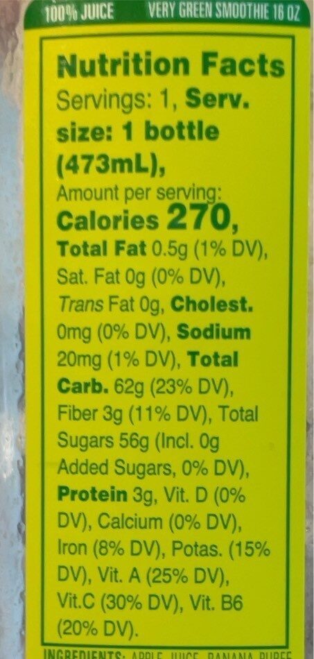Very green 100% juice smoothie - Nutrition facts