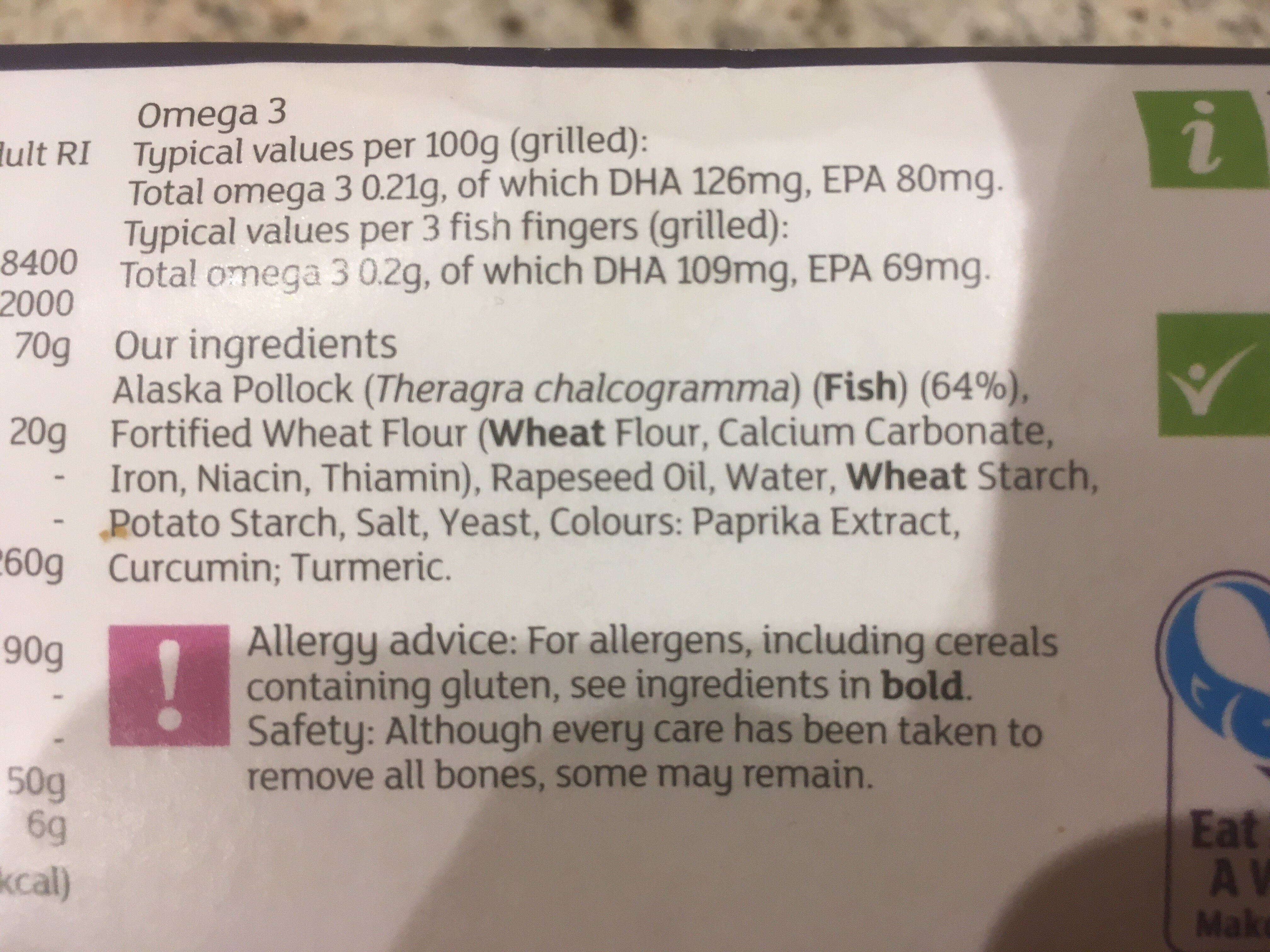 Breaded Omega 3 Pollock Fillet Fish Fingers - Ingredients
