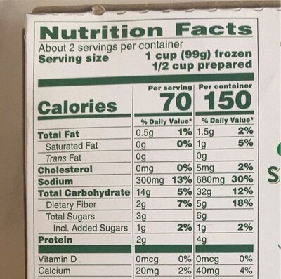 Steamers garden vegetable medley - Nutrition facts