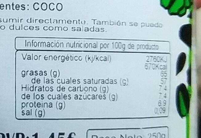 Coco rallado - Nutrition facts - es