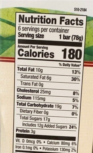 Coconut and Cream bar - Nutrition facts