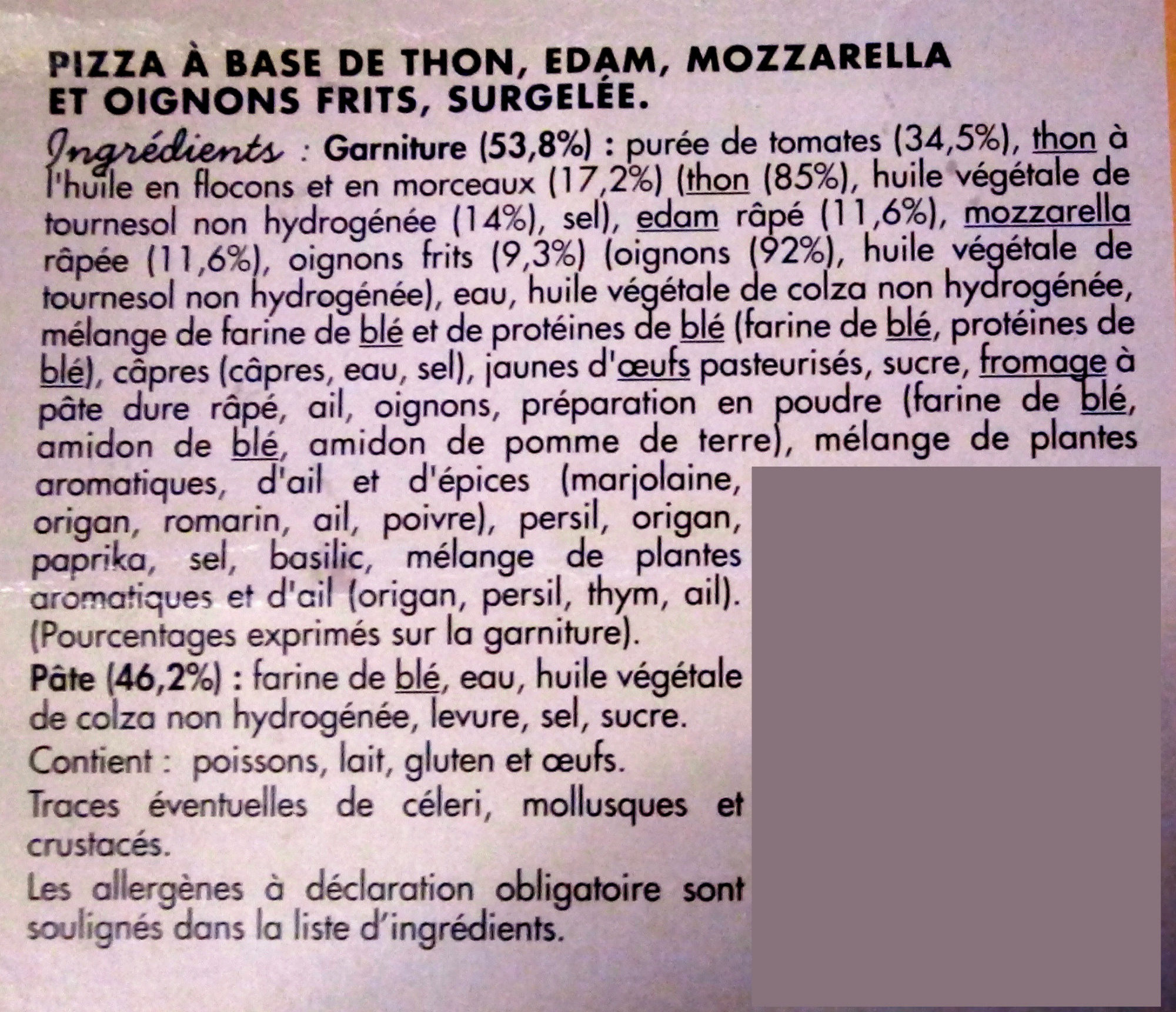Pizza au thon - Ingrédients