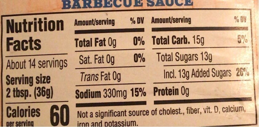 Bbq sauces - Nutrition facts