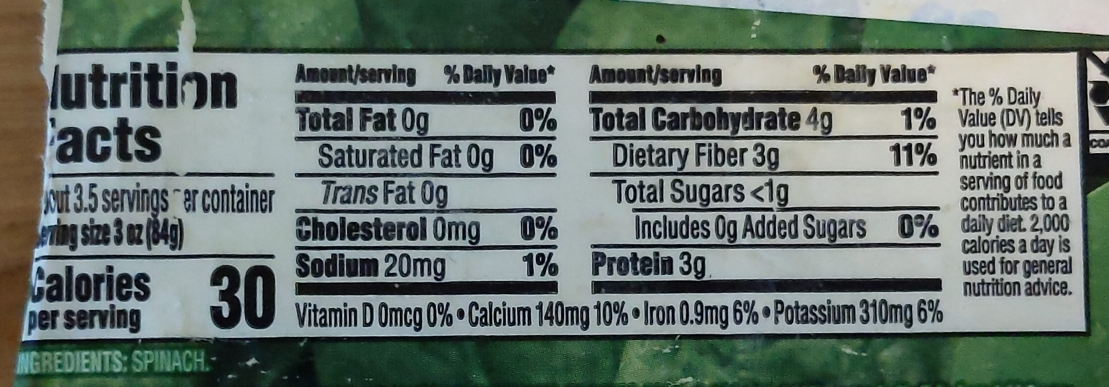 Frozen Chopped Spinach - Nutrition facts