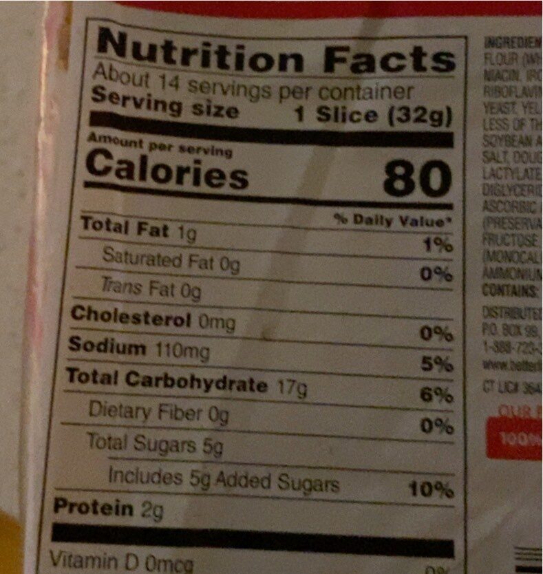 Select french toast bread - Nutrition facts