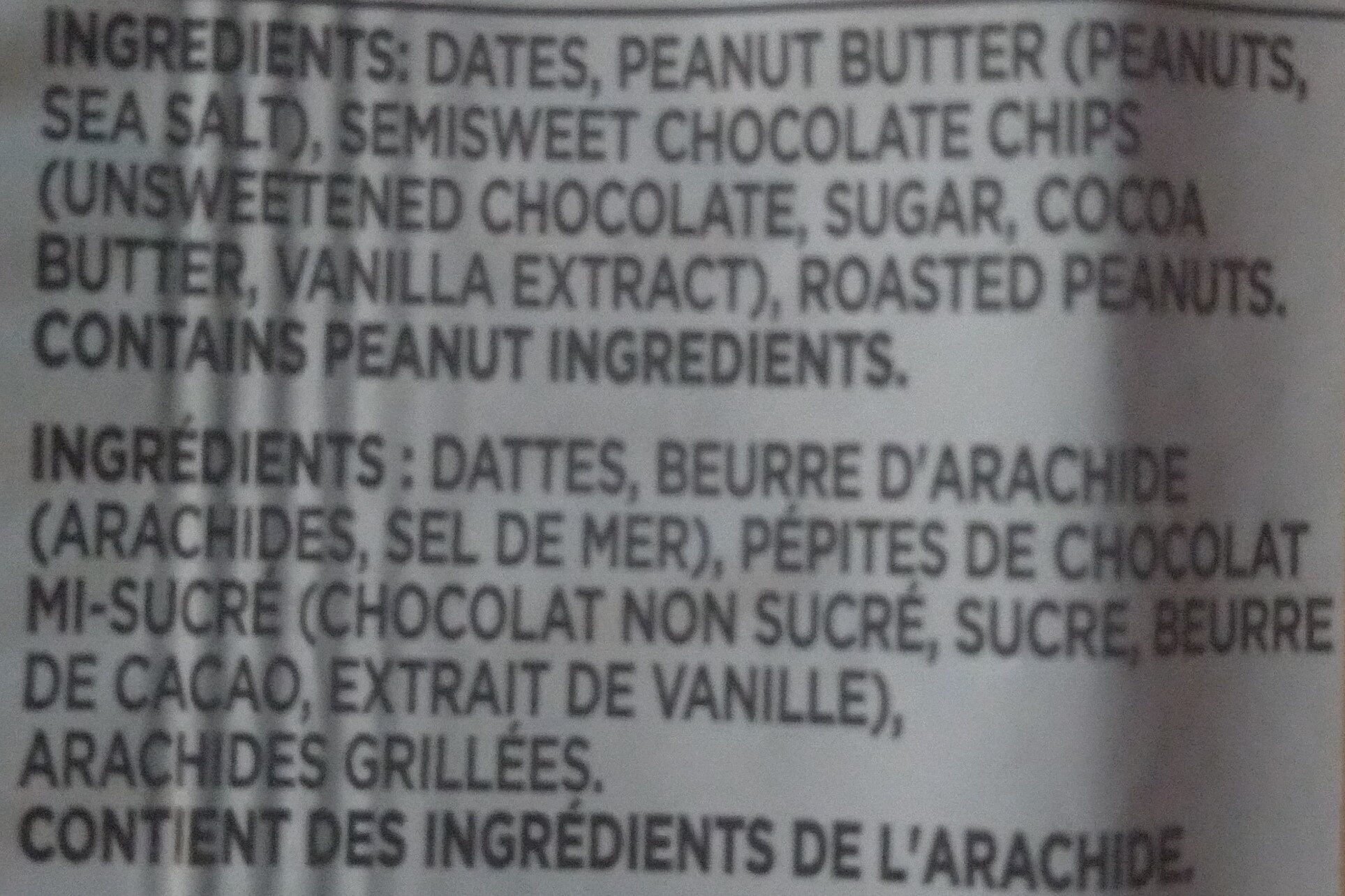 Peanut Butter Chocolate Chip Fruit & Nut Energy Bar - Ingrédients - en