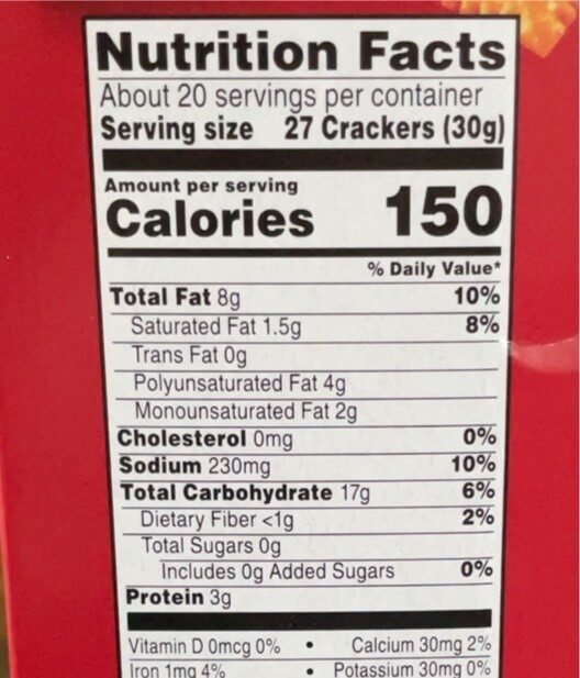 Baked snack crackers family size original - Nutrition facts